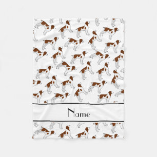 Personalized name white brittany spaniel dogs fleece blanket