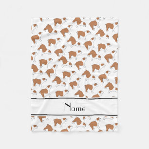 Personalized name white Bulldog Fleece Blanket