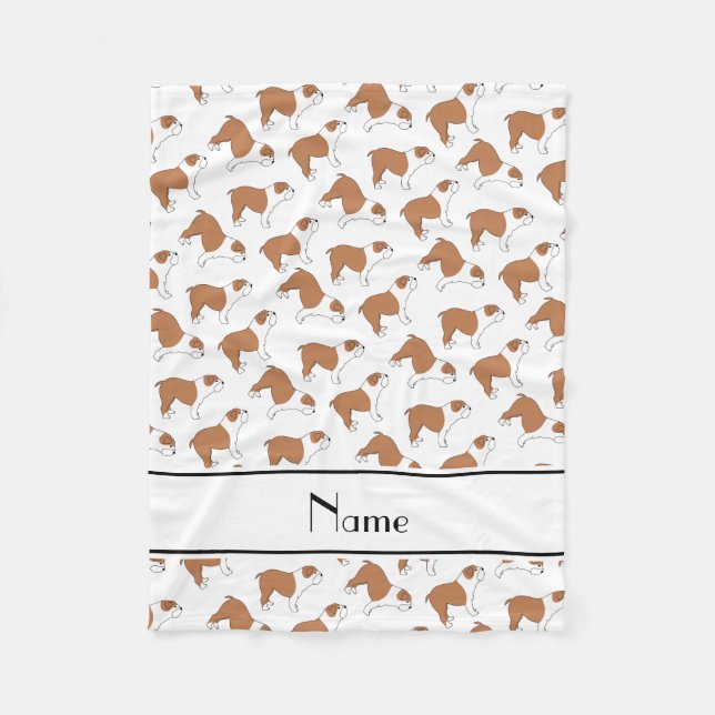 Personalized name white Bulldog Fleece Blanket (Front)