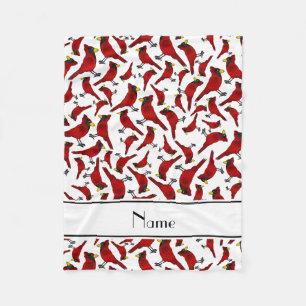 Personalized name white cardinals pattern fleece blanket