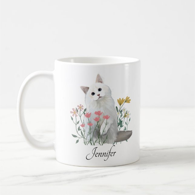 Personalized Name | White Cat Lovers  Coffee Mug (Left)