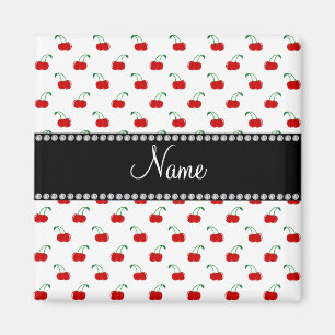 Personalized name white cherry pattern magnet