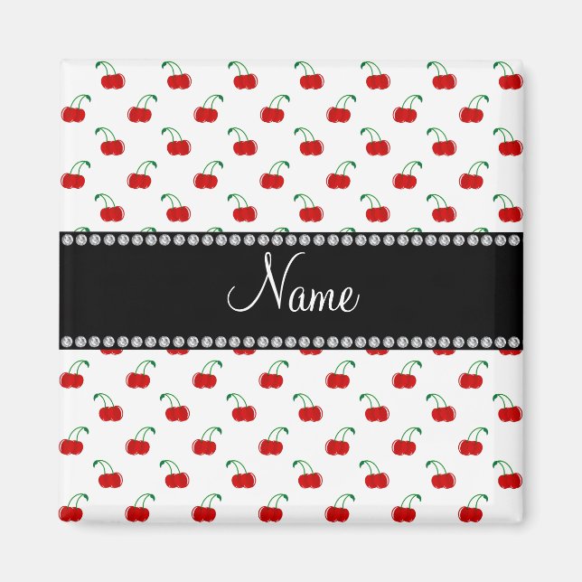 Personalized name white cherry pattern magnet (Front)