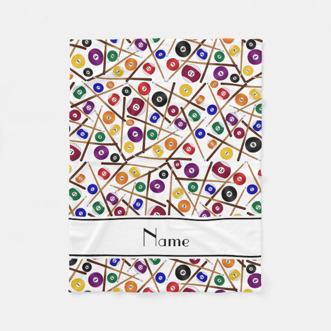 Personalized name white colourful pool pattern fleece blanket (Front)