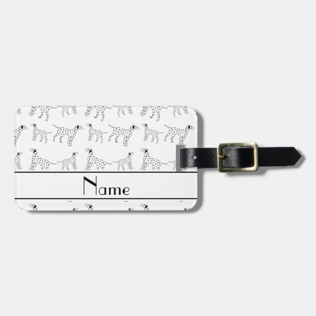 Personalized name white dalmatian dogs luggage tag (Front Horizontal)