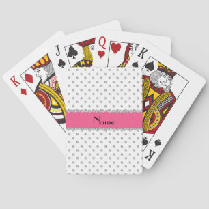 Personalized name white diamonds pink stripe playing cards