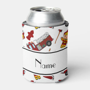 Personalized name white firemen trucks ladders can cooler