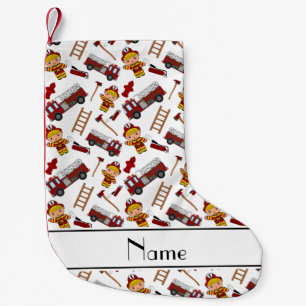 Personalized name white firemen trucks ladders small christmas stocking