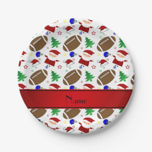 Personalized name white football christmas paper plate