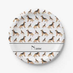 Personalized name white German Shepherd dogs Paper Plate