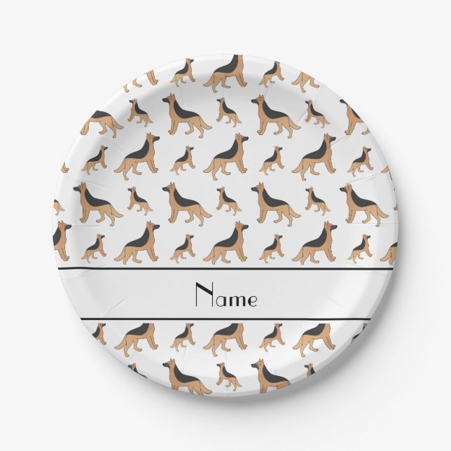 Personalized name white German Shepherd dogs Paper Plate (Front)