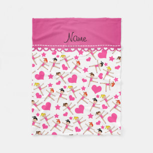 Personalized name white girl gymnasts hearts stars fleece blanket