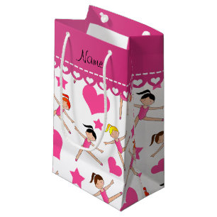 Personalized name white girl gymnasts hearts stars small gift bag
