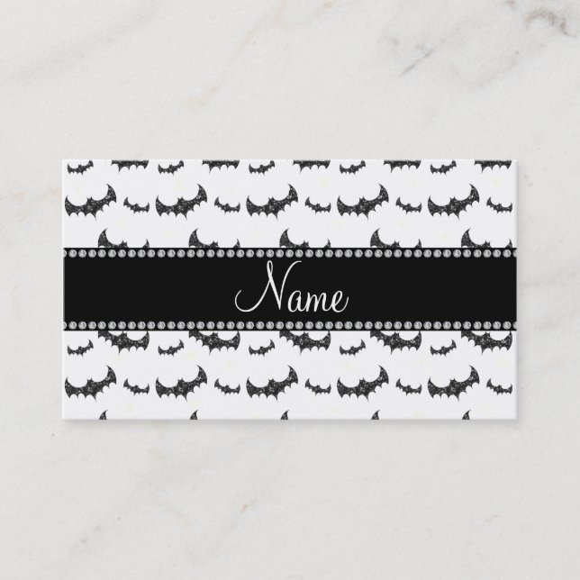Personalized name white glitter bats calling card (Front)