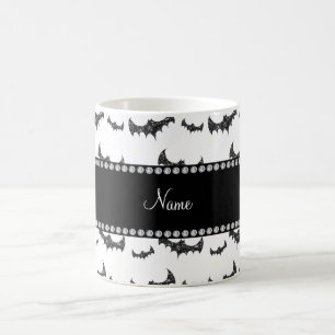 Personalized name white glitter bats coffee mug