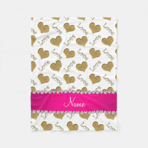 Personalized name white gold hearts mom love fleece blanket