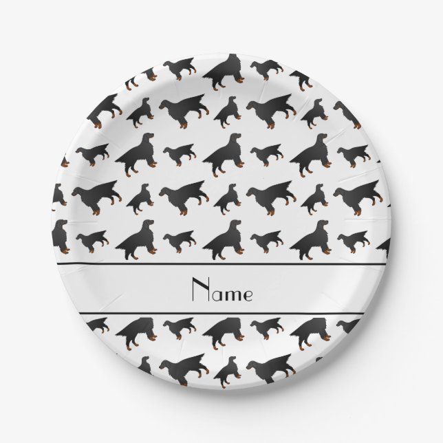 Personalized name white gordon setter dogs paper plate (Front)