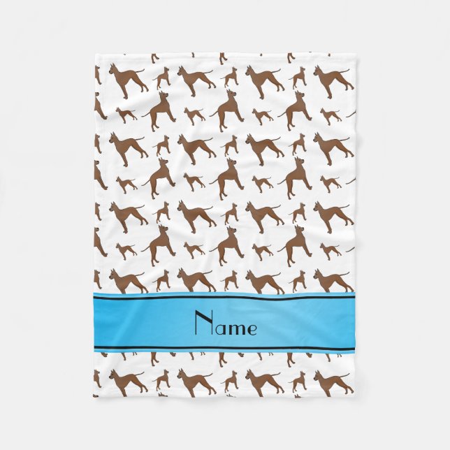 Personalized name white great dane dogs fleece blanket (Front)