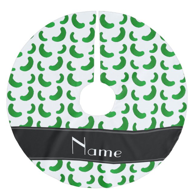 Personalized name white green pickles brushed polyester tree skirt (Front)