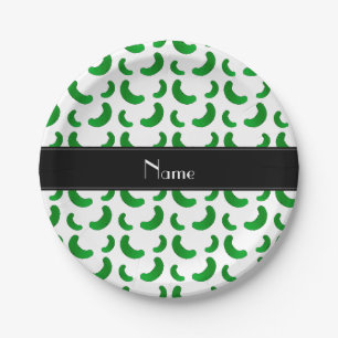 Personalized name white green pickles paper plate