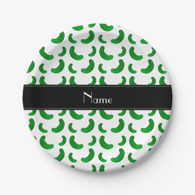Personalized name white green pickles paper plate (Front)