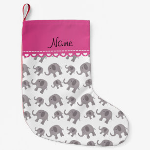 Personalized name white grey elephants small christmas stocking