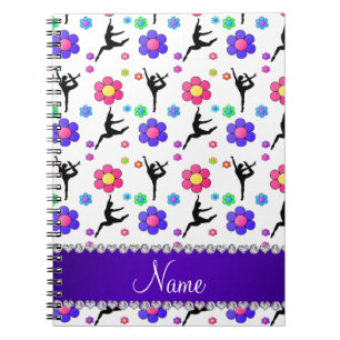 Personalized name white gymnastics flowers notebook