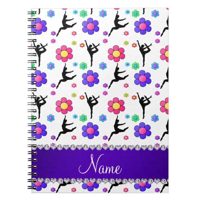 Personalized name white gymnastics flowers notebook (Front)