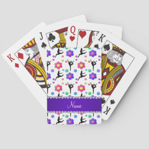 Personalized name white gymnastics flowers playing cards