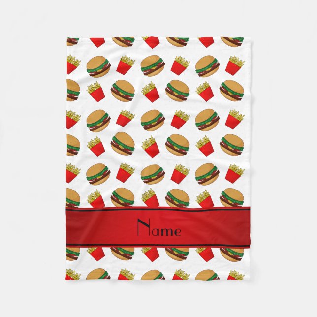 Personalized name white hamburgers fries fleece blanket (Front)