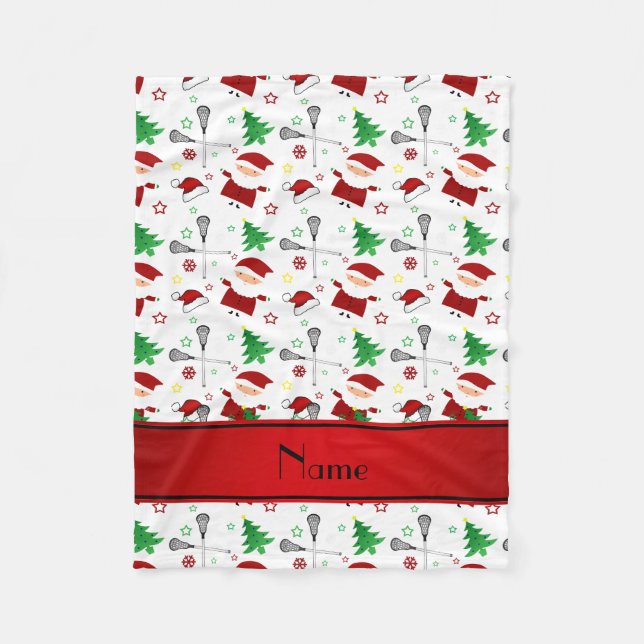 Personalized name white lacrosse christmas pattern fleece blanket (Front)