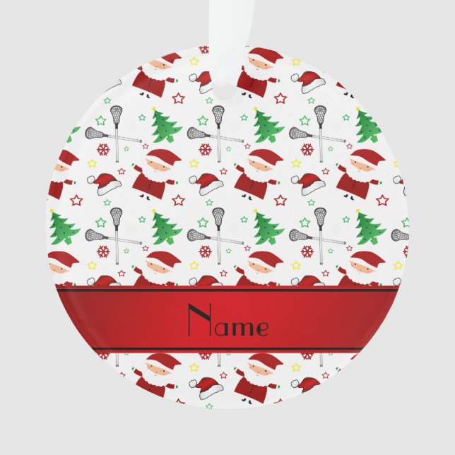 Personalized name white lacrosse christmas pattern ornament (Front)