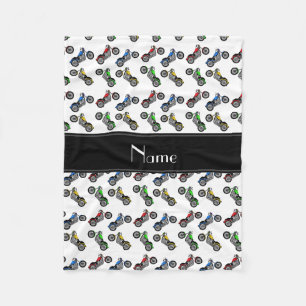 Personalized name white motorcycles fleece blanket