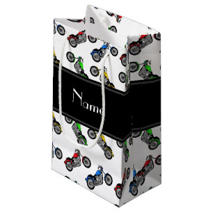 Personalized name white motorcycles small gift bag