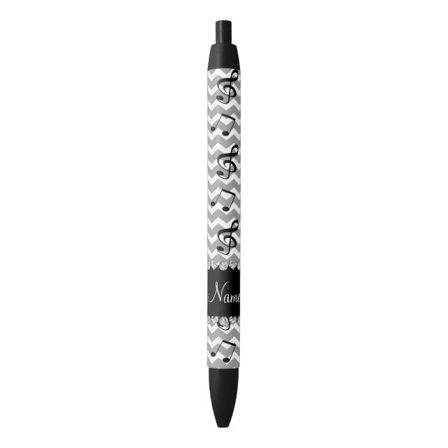 Personalized name white music notes chevrons black ink pen (Front Vertical)