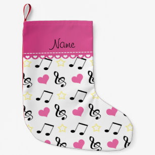 Personalized name white music notes hearts stars small christmas stocking
