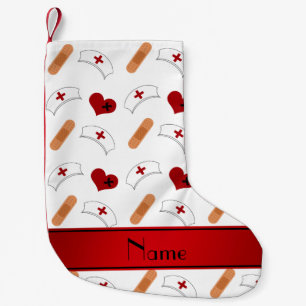 Personalized name white nurse pattern small christmas stocking