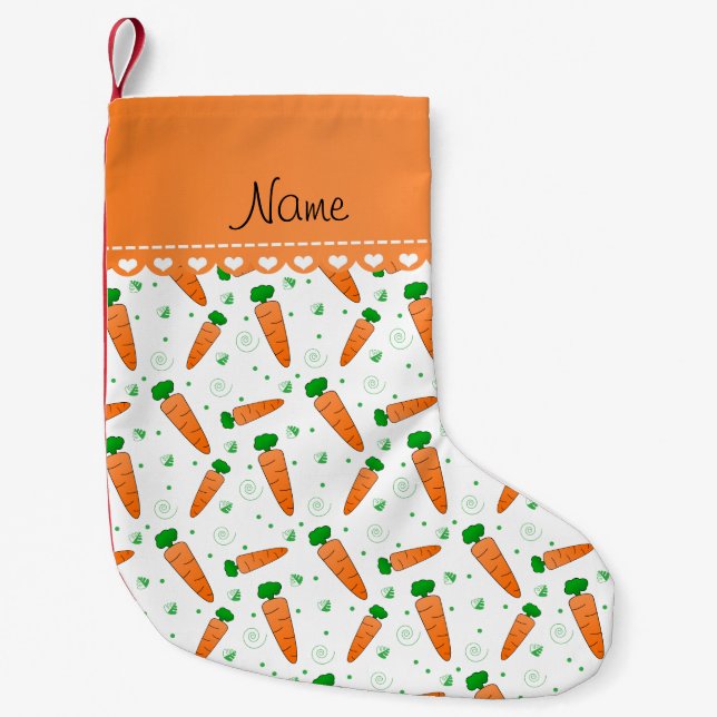 Personalized name white orange carrots small christmas stocking (Front)