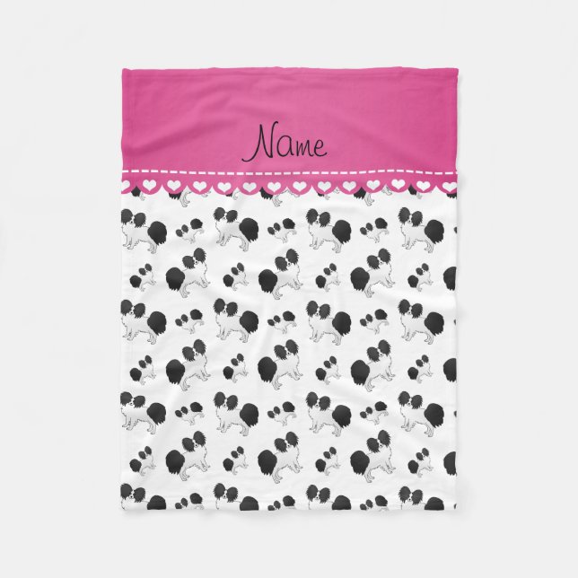 Personalized name white Papillon dogs Fleece Blanket (Front)