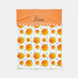 Personalized name white peaches green leaves swirl fleece blanket