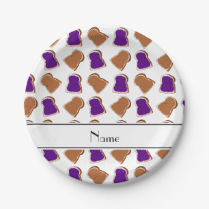 Personalized name white peanut butter jelly paper plate
