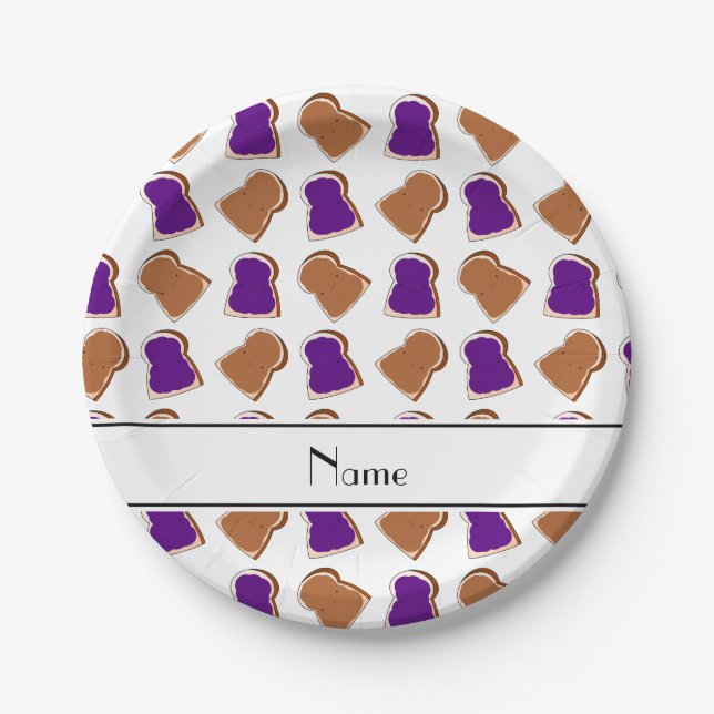 Personalized name white peanut butter jelly paper plate (Front)