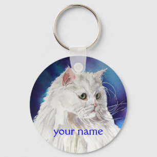 Personalized Name White Persian Cat Keychain