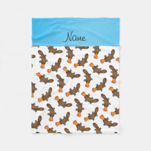 Personalized name white platypus pattern fleece blanket