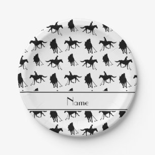 Personalized name white polo pattern paper plate