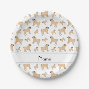Personalized name white Pug dogs Paper Plate