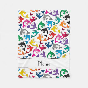 Personalized name white rainbow killer whales fleece blanket