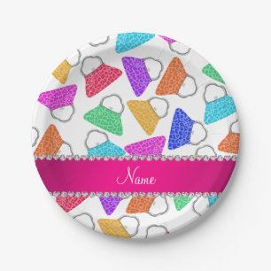 Personalized name white rainbow leopard purses paper plate