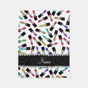 Personalized name white rainbow lipstick fleece blanket