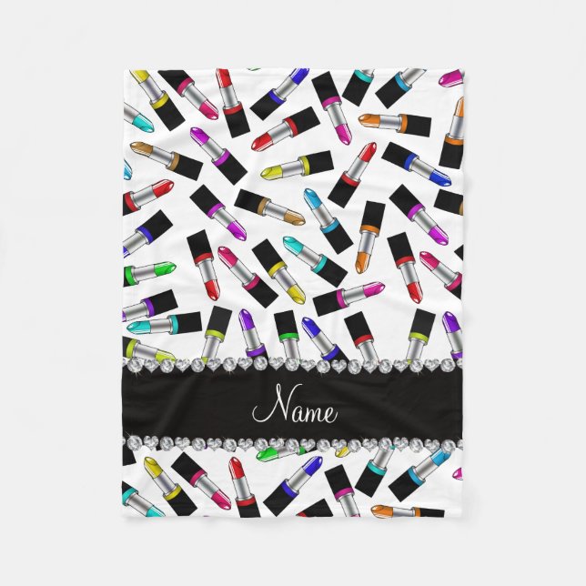Personalized name white rainbow lipstick fleece blanket (Front)